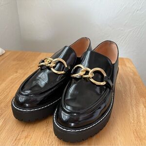 Urban Outfitters Black Loafers with Gold Chain Detail